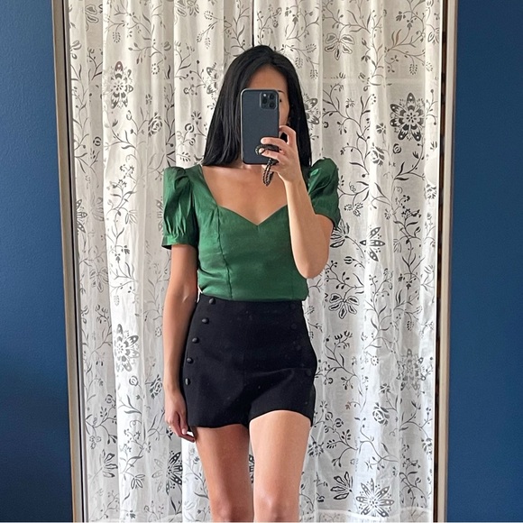 Lulus Emeral Green Puff Sleeve Top (Petite) - Picture 3 of 8